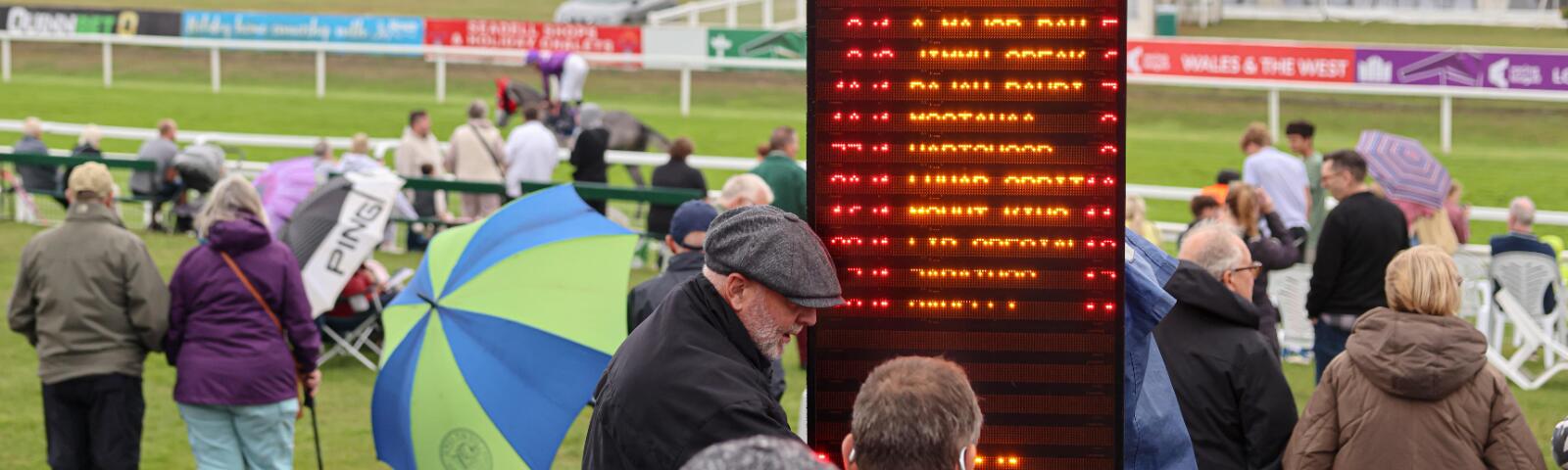 A betting board displaying the odds at Great Yarmouth Racecourse